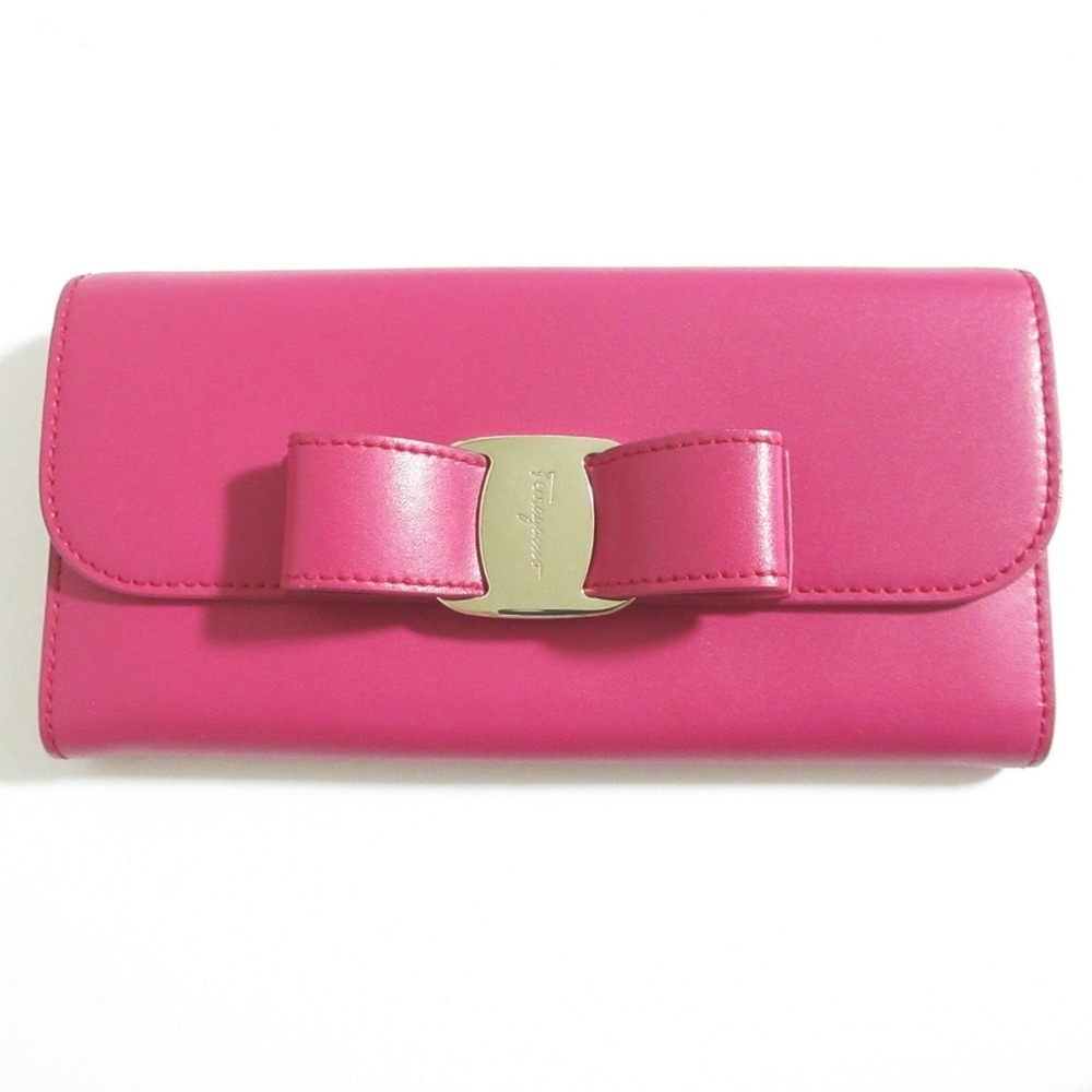 Salvatore Ferragamo Vara Ribbon Leather Long Wallet JL-22 D269 Pink Women's